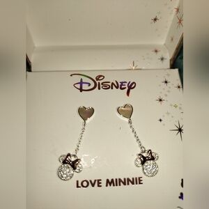 Disney Minnie Mouse Heart Earrings - Silver/Pearl Like